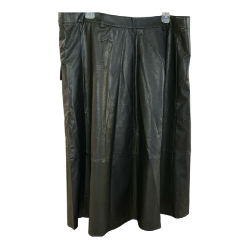 Banana Republic Olive Green Faux Leather Midi Skirt with Button Detail NWT - Picture 3 of 6